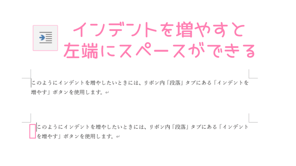 「Word」インデントを増やした例。