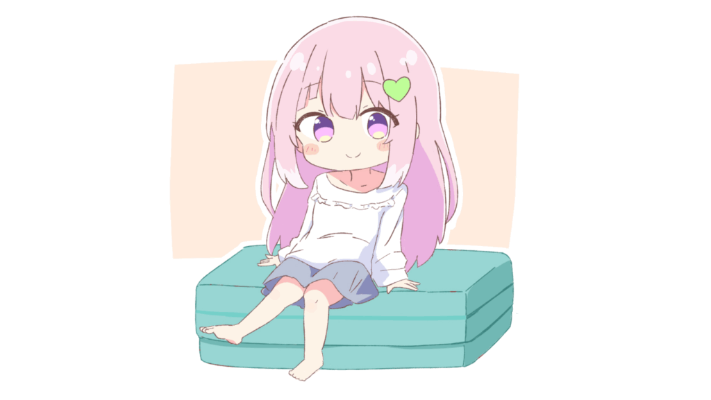 たたんだマットレスに座るかきばナ。