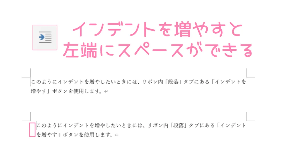 「Word」インデントを増やした例。