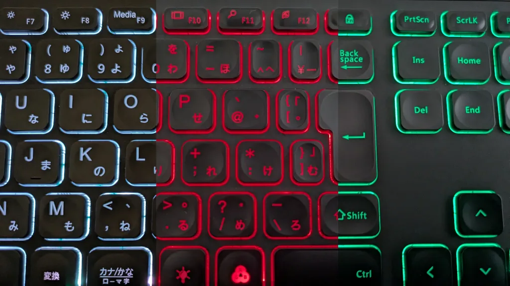【Arteck】USB有線キーボード、ホワイト・レッド・グリーンのLEDバックライト。