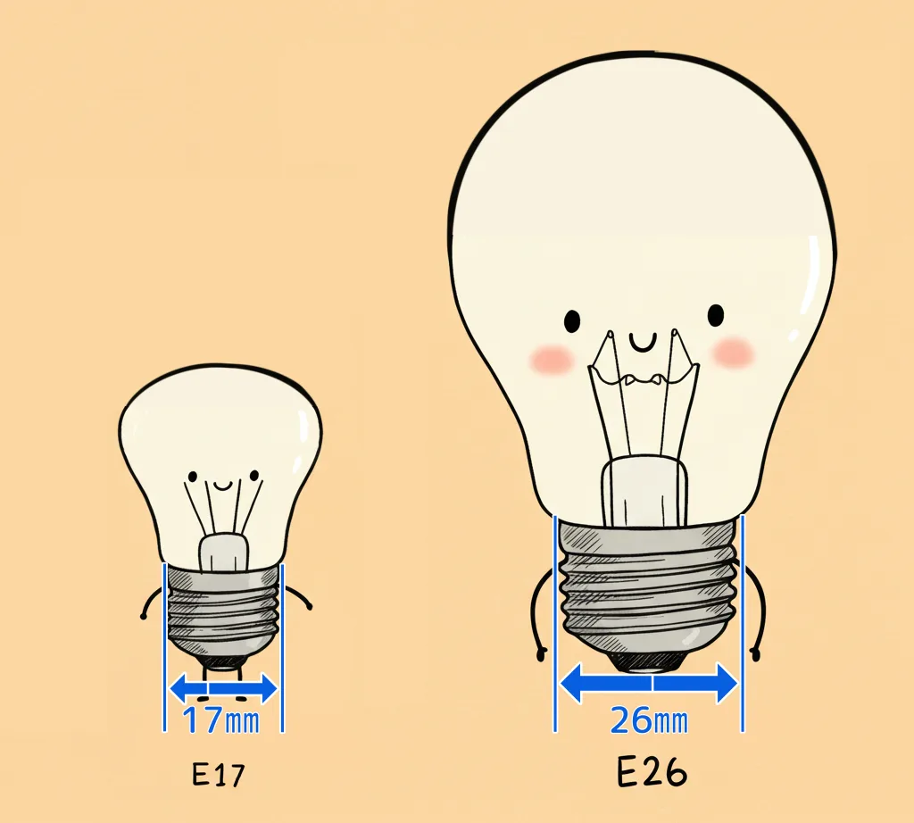 電球の口金「E17」サイズと「E26」サイズ。
