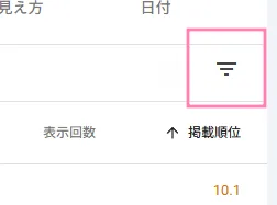 SearchConsole、掲載順位の表示にフィルターをかけるボタン。