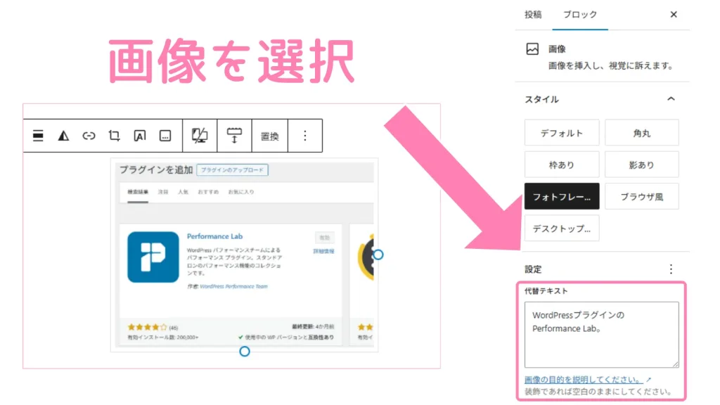 代替テキストの入力場所。