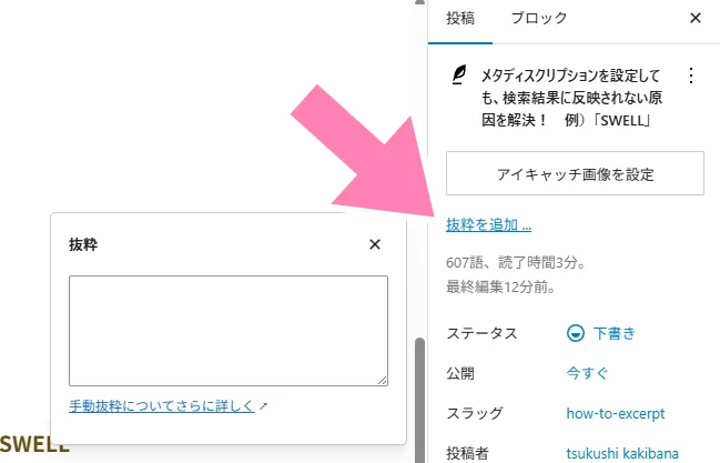 抜粋の入力方法。